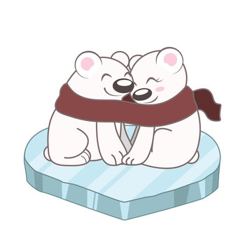 Illustration of cute polar bears cuddling