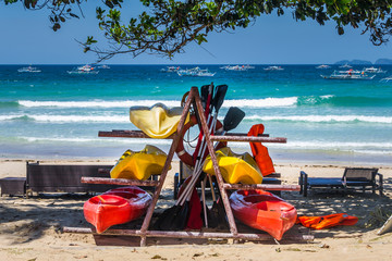 Philippines, El Nido, Palawan, rental kayaks, sunny beach