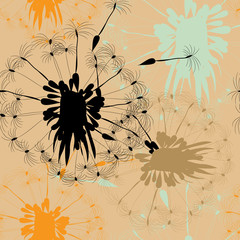 Seamless pattern with dandelions. Vector illustration on light orange backgroound