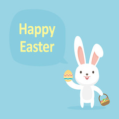 Cute rabbit with easter eggs, Happy Easter bunny, vector illustration.