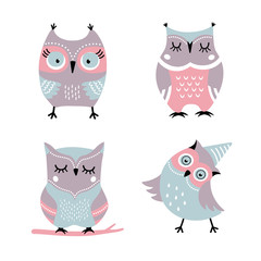 Cute cartoon owls vector set