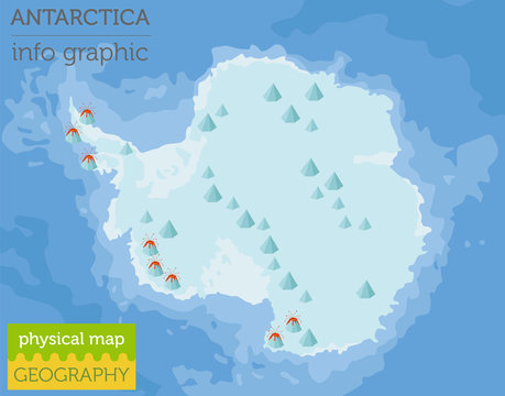 Antarctica physical map elements. Build your own geography info graphic collection