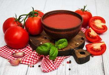 Bowl with tomato sauce