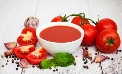 Bowl with tomato sauce