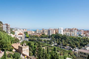 Fototapeta na wymiar Malaga city panorama, as seen form Gibralfaro castle