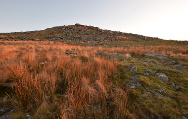 Rough Tor Bodmin Moor at sunset