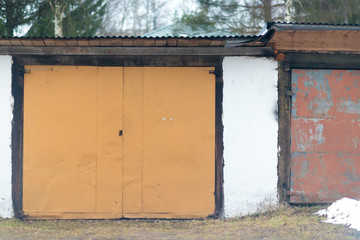 Brick garages with metal gates of a garage cooperative
