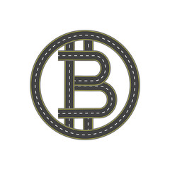 Logo design bitcoin. stylized the road, highway with marking. illustration