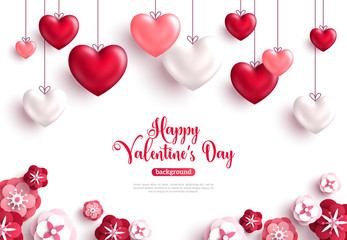 Valentine's day background with paper cut flowers - obrazy, fototapety, plakaty