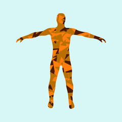 Abstract man. Man with triangles. Vector. Camouflage man.