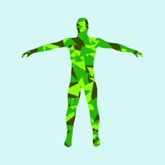 Abstract man. Man with triangles. Vector. Camouflage man.