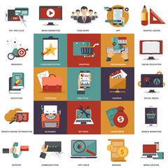 Vector collection of flat and colorful business, marketing, finance, education and technology concepts. Design elements for web and mobile applications