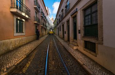 Fototapeta na wymiar Lisbon cable cars. Funicular Bika. Portugal.