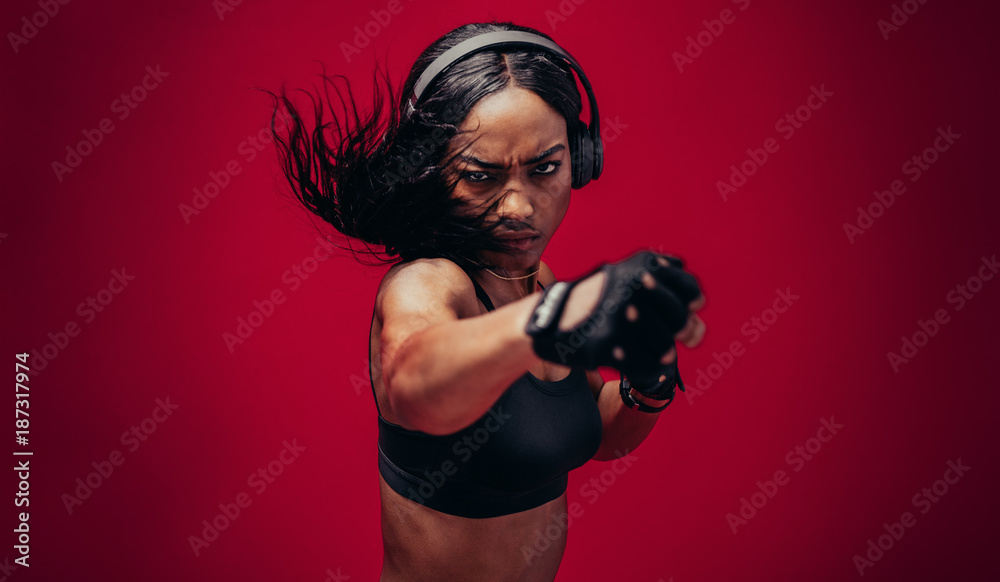 Sticker studio shot of female boxer