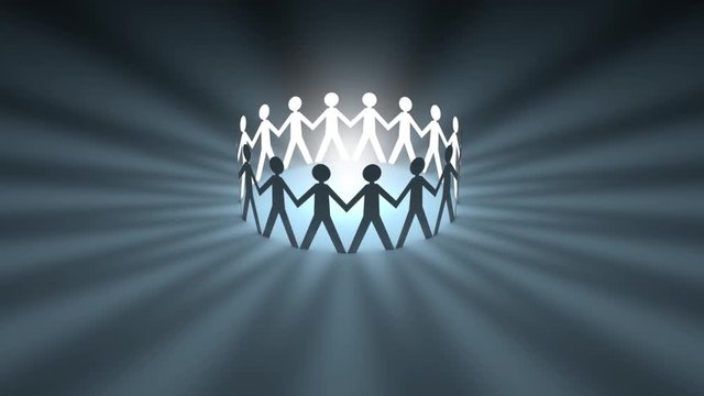 3D rendered Animation of symbolic People standing together and forming a circle holding hands. Key visual for a Team, Friendship, Community or Family.