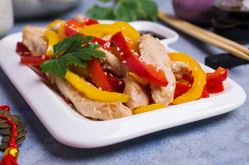 Fried slice of meat and pepper
