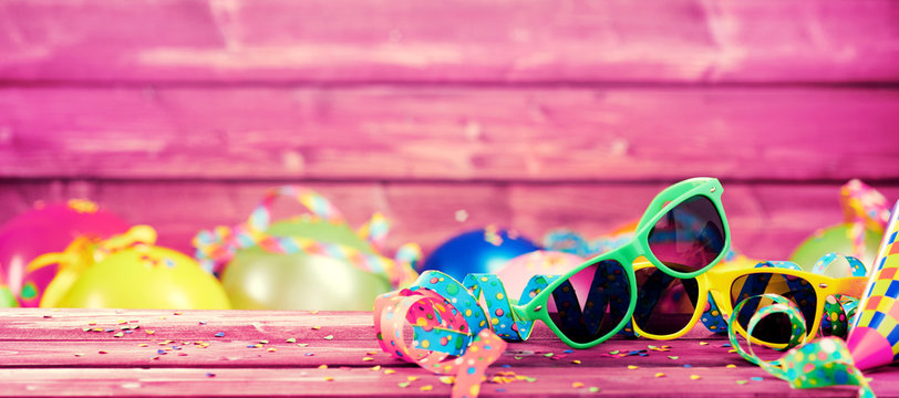 Fun party panorama background on pink