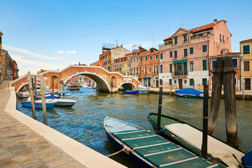 Venice, Italy - August 14, 2017: Water channels of Venice.