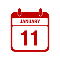 11 January calendar red icon. eleven