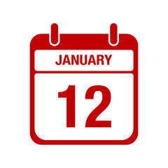 12 January calendar red icon. twelve