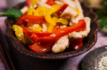 Fried slice of meat and pepper