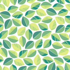 Seamless pattern with green leaves. Texture for cosmetics, tea production, live food, environmental themes. Vector illustration.