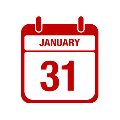 31 January calendar red icon. thirty one