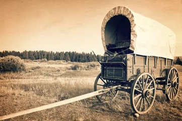 Deurstickers Vintage Amerikaanse westerse wagen, sepia vintage proces, concept van West-Amerikaanse cowboytijden © Delphotostock