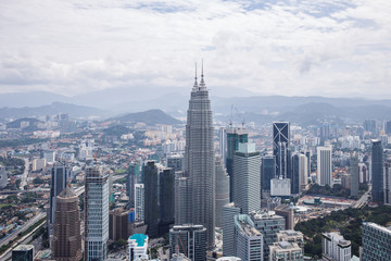 Naklejka na ściany i meble City center with Petronas twin towers, Kuala Lumpur skyline