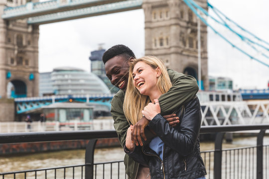 Happy multiracial couple in love in London