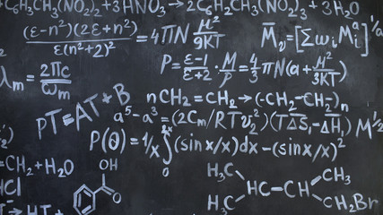 Chemical and mathematical equations wall room background