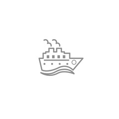 Obraz premium Cruise ship with waves line thin simple icon. Trip, vacation, travel and cargo symbol isolated on white background.