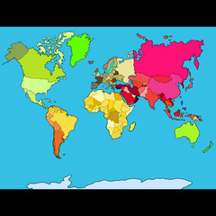 world map continents and countries.  illustration