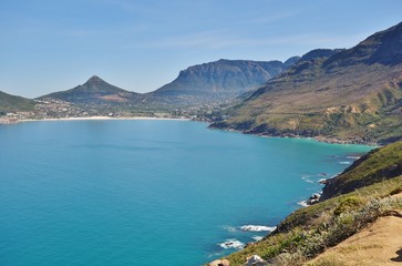 Fototapeta na wymiar View of Hout Bay from Chapmans Peak Drive near the Cape of Good Hope, South Africa 
