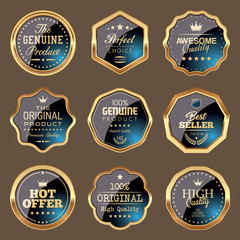 Set of golden and blue badges