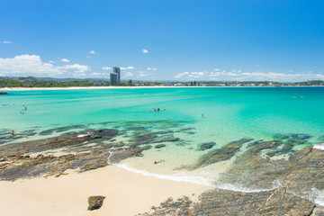Fototapeta na wymiar Currumbin Beach on the Gold Coast in Queensland in Australia on a clear day
