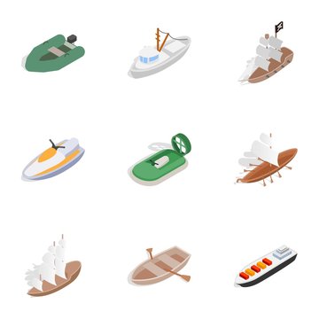 Sea transport icons, isometric 3d style