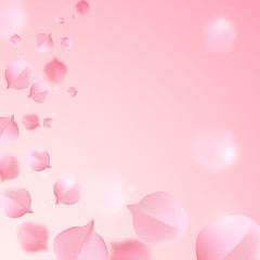 Falling sakura leaves on abstract blurred background, vector design