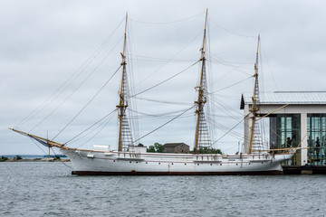 Obraz premium Old sailing ship at port in Sweden