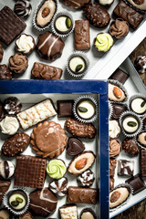 Chocolate candies in boxes