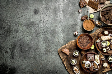 Chocolate sweets with cocoa powder.