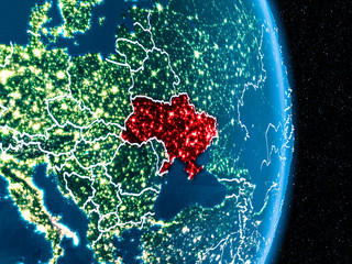 Ukraine in red at night