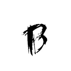 Letter B. Handwritten by dry brush. Rough strokes font. Vector illustration. Grunge style modern alphabet.