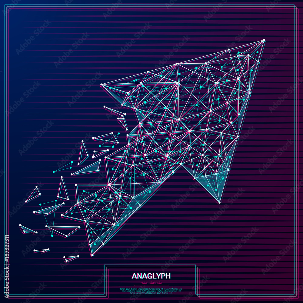 Aufkleber vector distorted glitch concept. tv distortion 3d effect stereoscopic, anaglyph arrow up.
