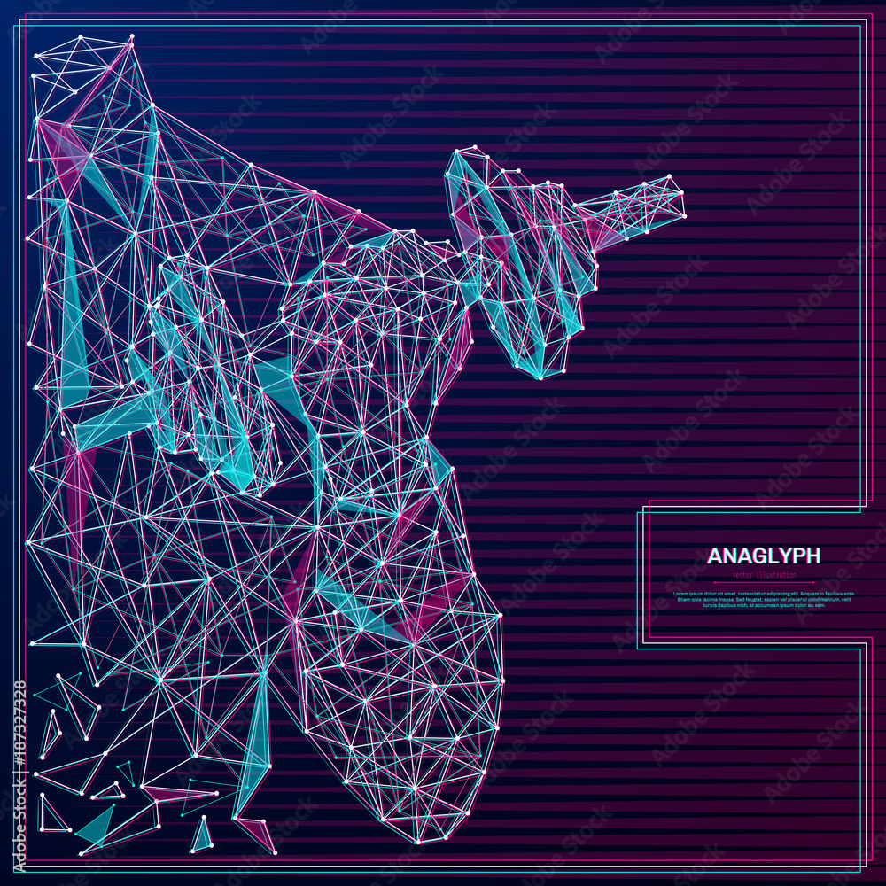 Poster vector distorted glitch concept. tv distortion 3d effect stereoscopic, anaglyph businessman with a d