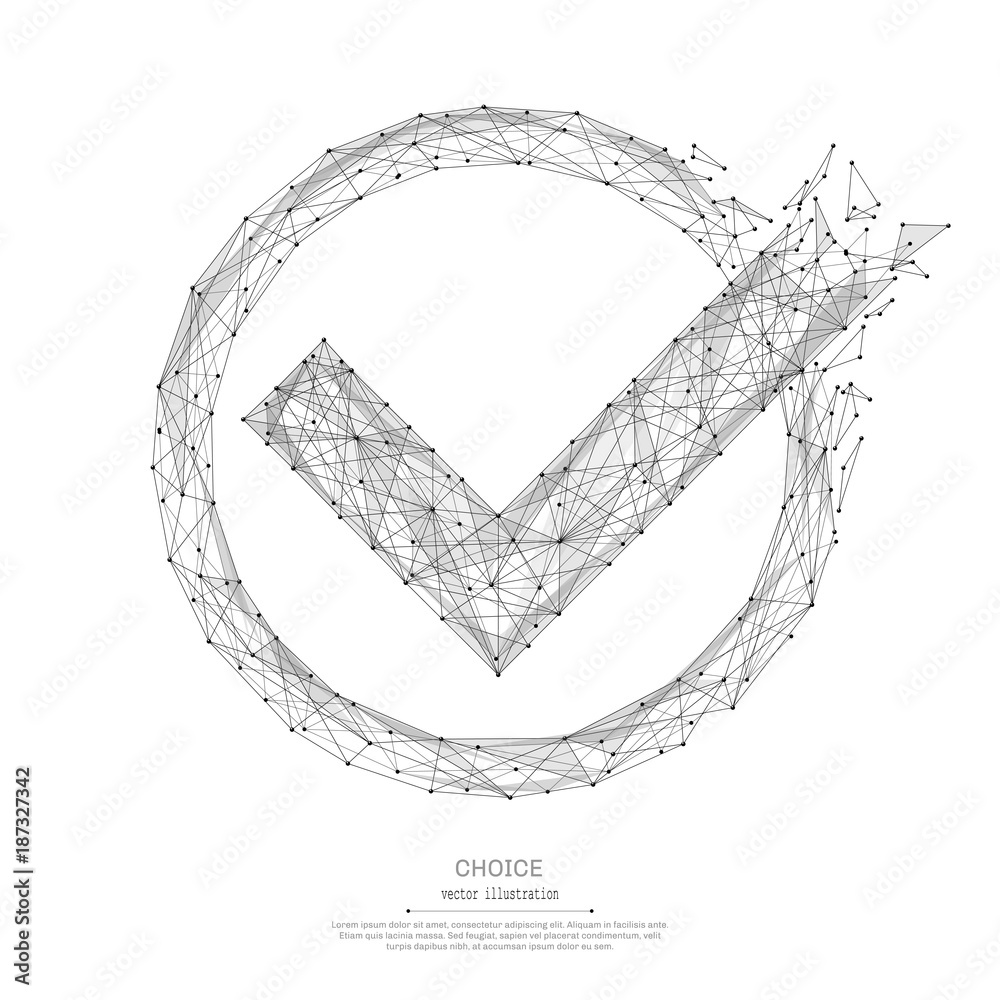 Poster abstract mash line and point check mark origami on white background with an inscription. starry sky 