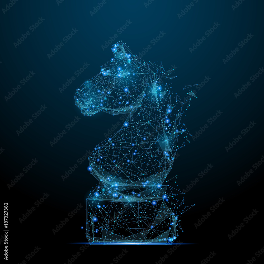 Aufkleber abstract image of chess horse in the form of a starry sky or space, consisting of points, lines, and