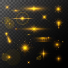 Lens Flare, glow light effect. sun or realistic shining star with a highlight effect. bokeh glitter and sequins or sparkles on transparent background.