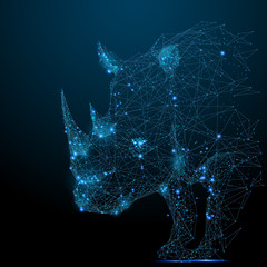 Abstract image of rhinoceros in the form of a starry sky or space, consisting of points, lines, and shapes in the form of planets, stars and the universe. Vector rhino. RGB Color mode