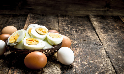 Boiled eggs in a bowl.
